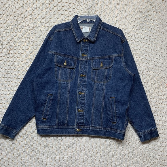 Wrangler Rugged Wear Western Jacket Sz L Blue Denim Cowboy Ranch 100% Cotton Men - Picture 1 of 10